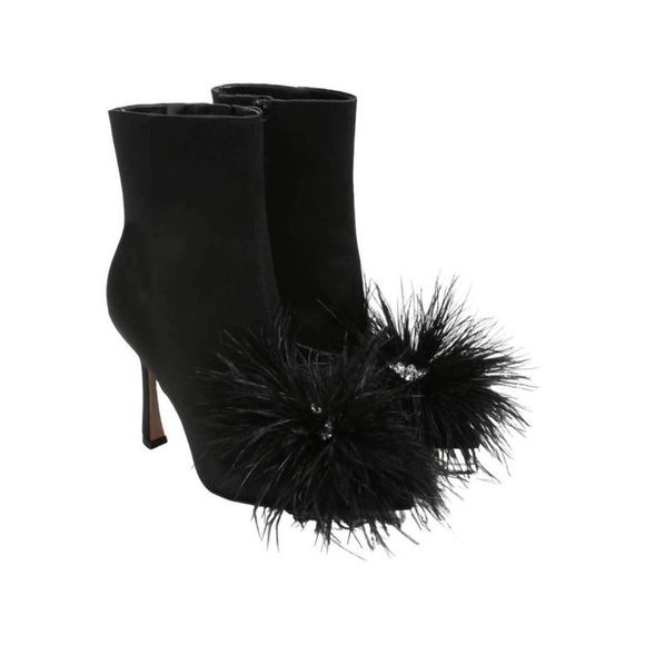 Sam Edelman Black Feathered Heeled Boots Sz 9 - Picture 12 of 16